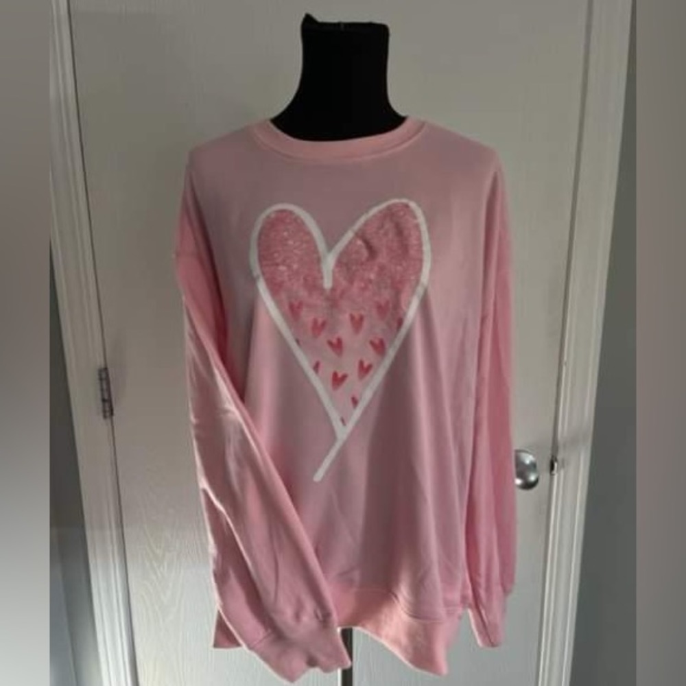 Pink Crew Sweatshirt with Heart